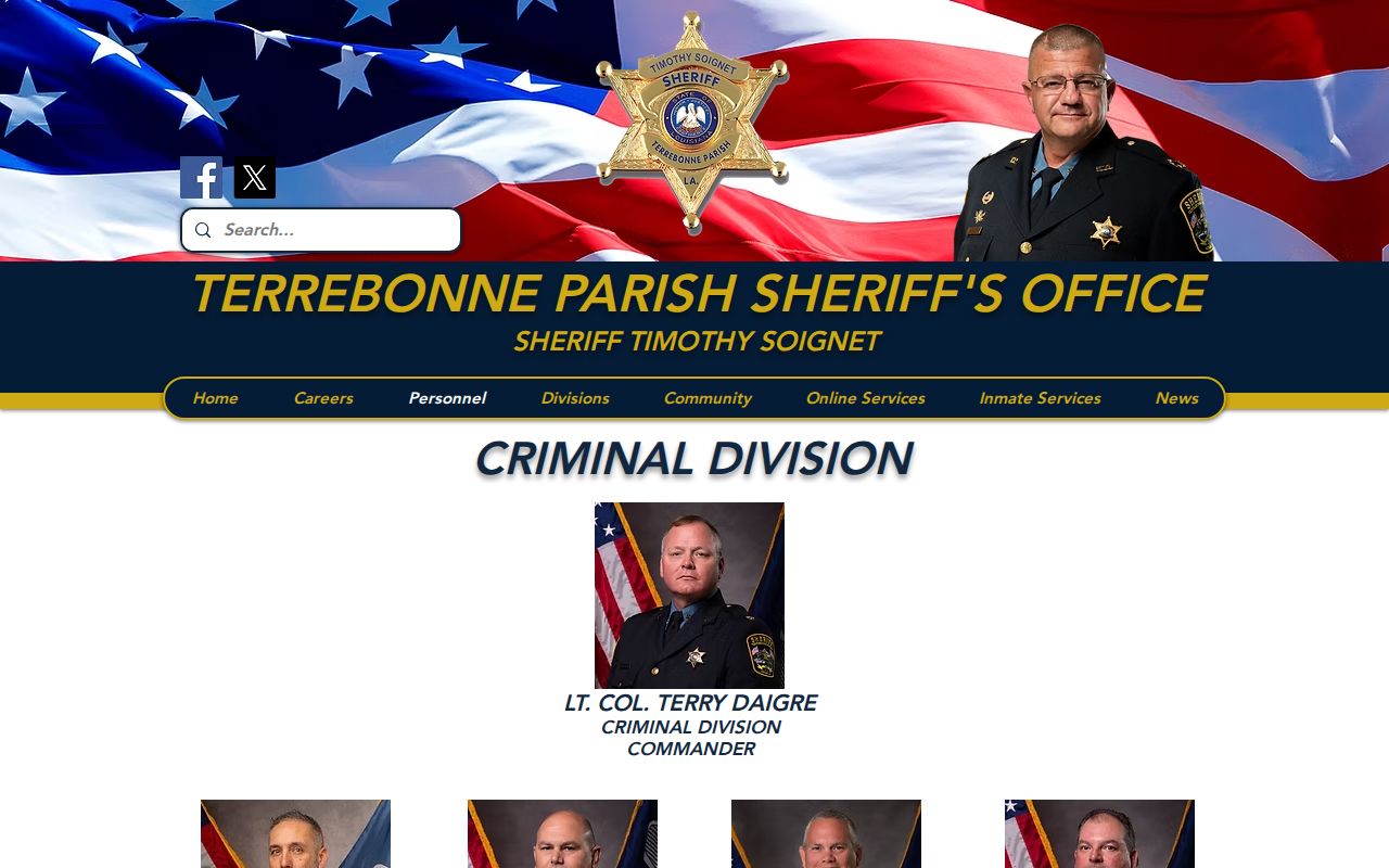 Terrebonne Parish sheriff Criminal Division page framing the warrants heading