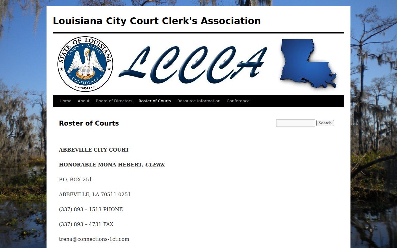 Louisiana city court clerks roster row for Houma City Court in Terrebonne Parish