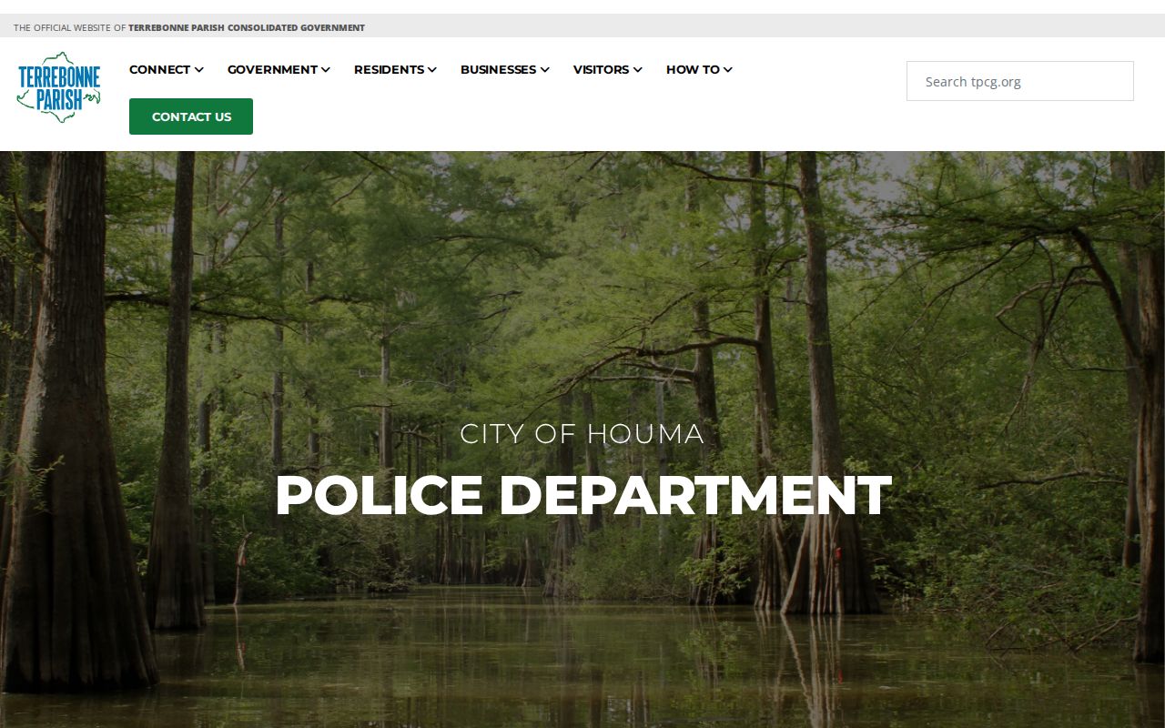 Official Houma Police Department page showing the station and contact block