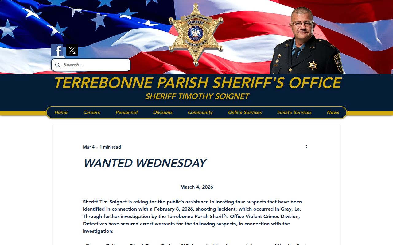 Terrebonne Parish sheriff Wanted Wednesday program banner with tip instructions